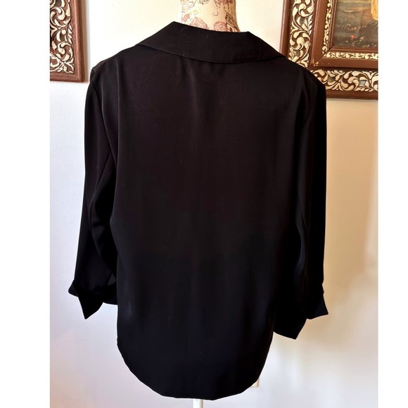 Vintage Black Blazer Jacket Size 8 100% Polyester Button Pockets gothcore - Picture 3 of 6